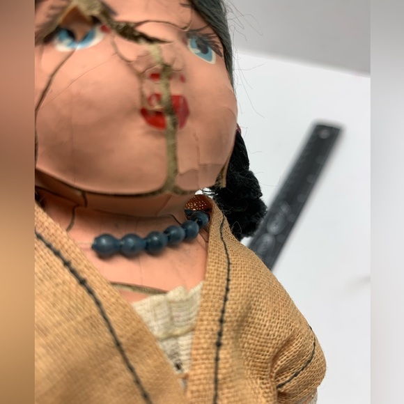 Vintage 14” Composition & Cloth Mexican Mexican Doll Stuffed Body Hand painted - Picture 7 of 8